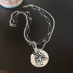 $49 SALE Handmade Layered Chain Metal Tree of Life Pendant Necklace Boho Zen